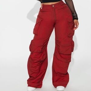 Talk It Up Oversized Cargo Pant - Red